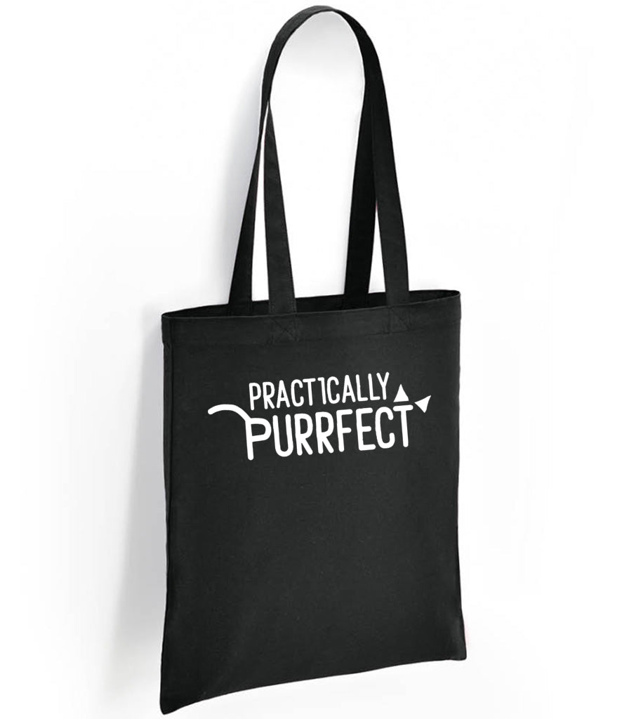 black cat tote bag reusable shopping shopper long handled cotton eco reuseable reuse gift christmas birthday cat kitten emo