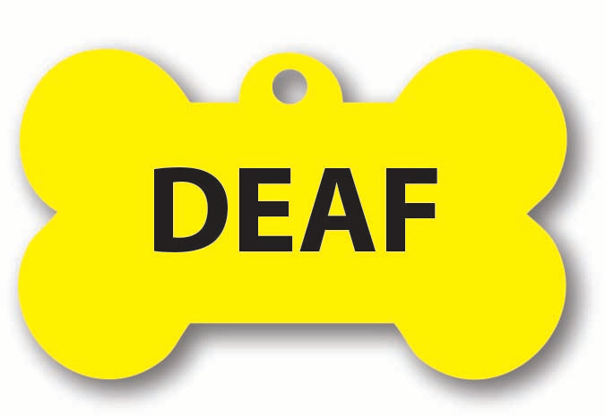 DEAF NERVOUS YELLOW DOG TAG BONE SHAPED FOR ANXIOUS DOGS WHO NEED SPACE