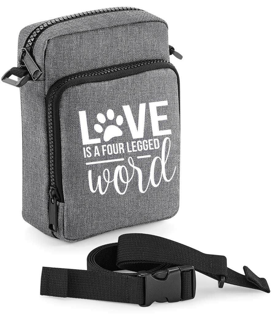 grey black cross body bag multi purpose zipped bag bumbag for dog walking love is a four legged word design scotland uk handmade