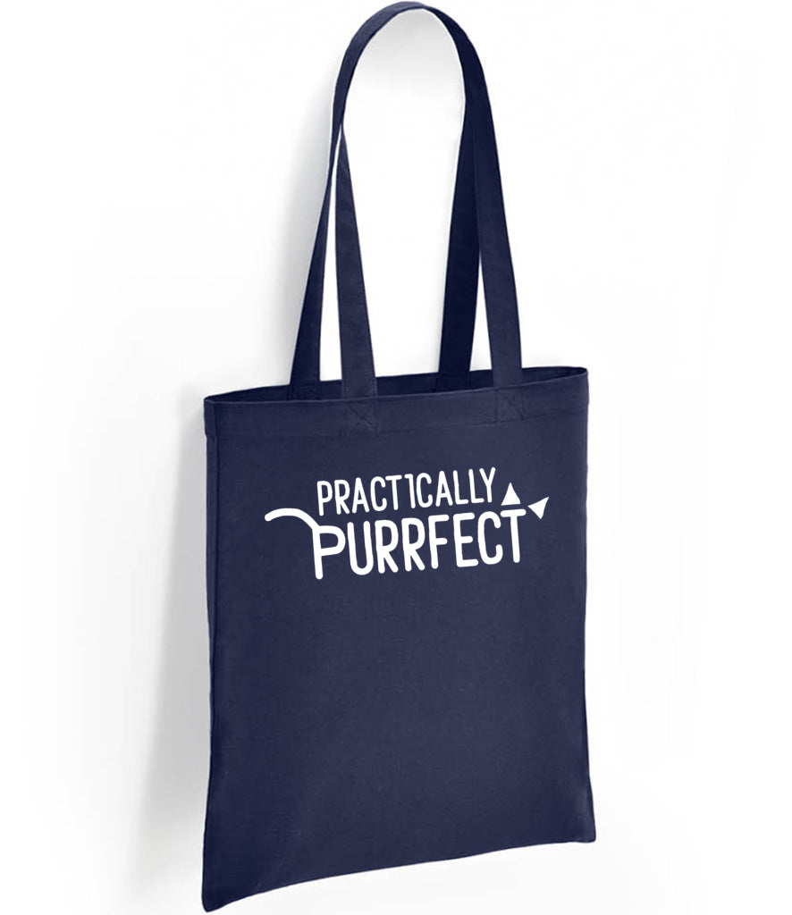 navy black cat tote bag reusable shopping shopper long handled cotton eco reuseable reuse gift christmas birthday cat kitten emo