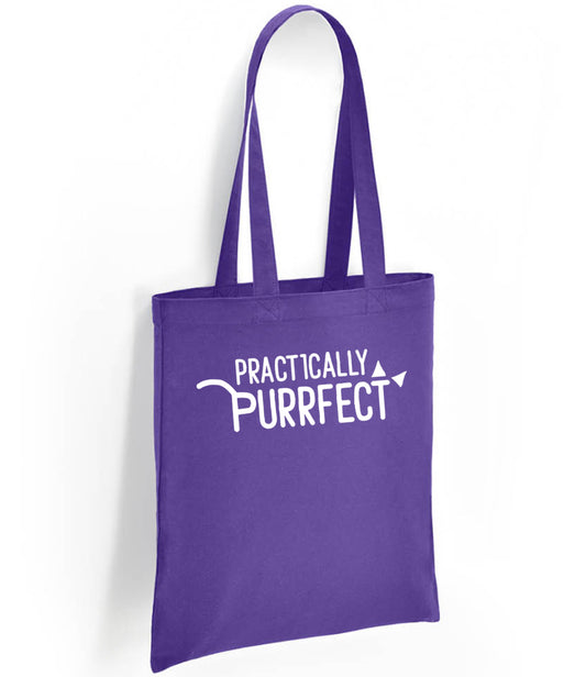 purple black cat tote bag reusable shopping shopper long handled cotton eco reuseable reuse  gift christmas birthday cat kitten emo
