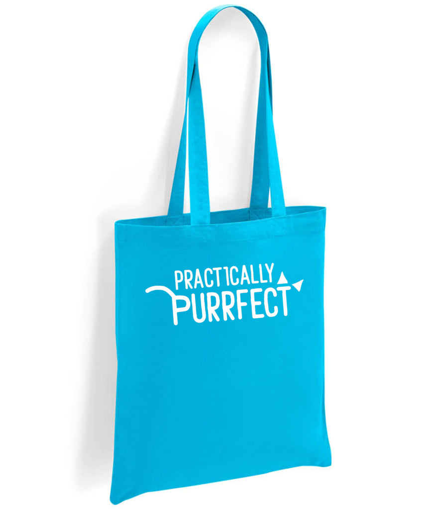 teal turquoise black cat tote bag reusable shopping shopper long handled cotton eco reuseable reuse gift christmas birthday cat kitten emo