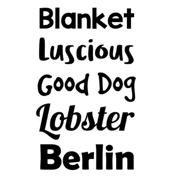 FONT CHOICES FOR DOG BANDANAS, DOG SCARF, DOG NECKER, DOG NECKERCHIEF, PUPPY, PERSONALISE, CUSTOMISED, NAMES