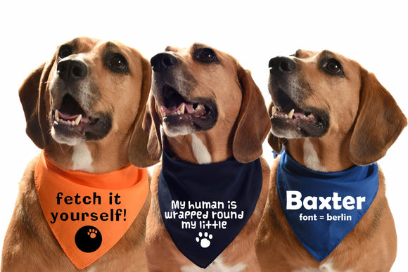 customised and personalised dog bandanas