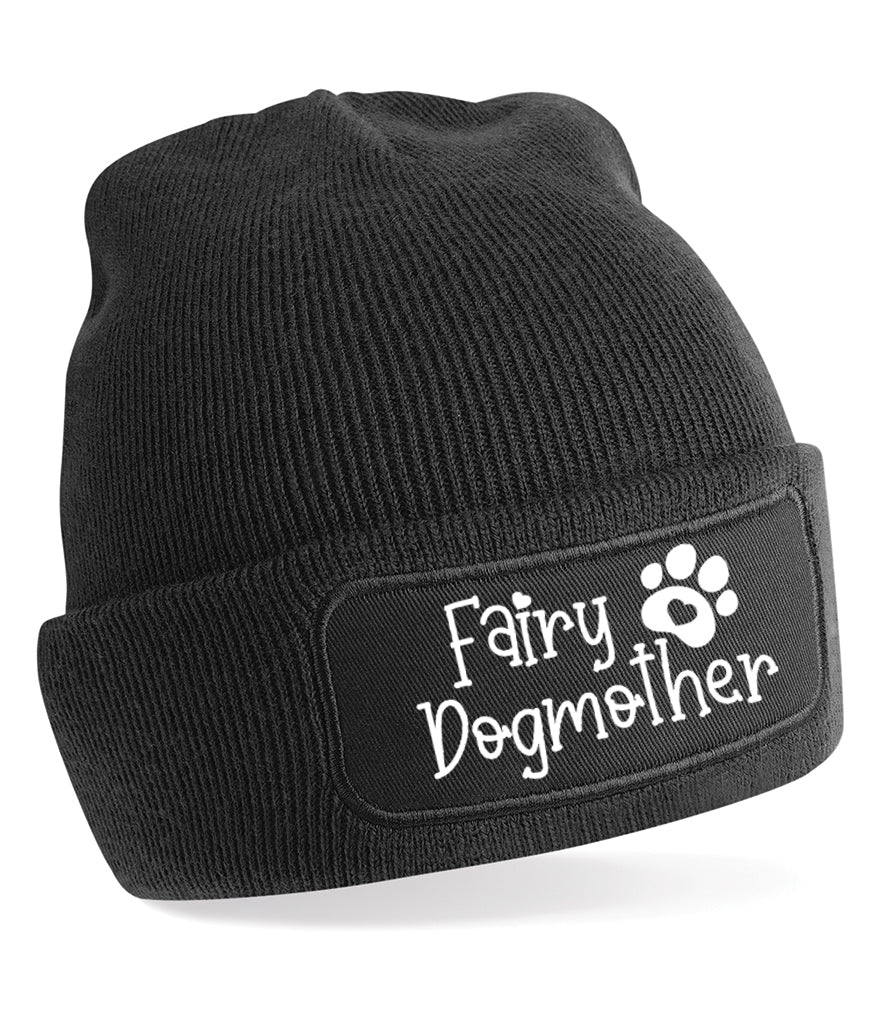 black beanie hat Beechfield pink Fairy Dogmother cute dog hat for dog walking