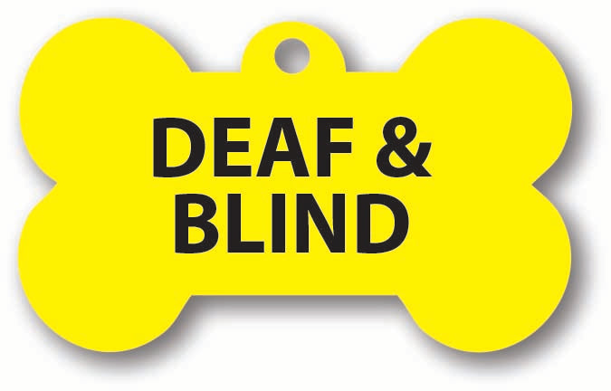DEAF AND BLIND NERVOUS YELLOW DOG TAG BONE SHAPED FOR ANXIOUS DOGS WHO NEED SPACE