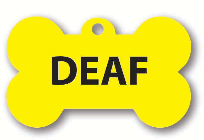 DEAF NERVOUS YELLOW DOG TAG BONE SHAPED FOR ANXIOUS DOGS WHO NEED SPACE