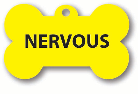 NERVOUS YELLOW DOG TAG BONE SHAPED FOR ANXIOUS DOGS WHO NEED SPACE