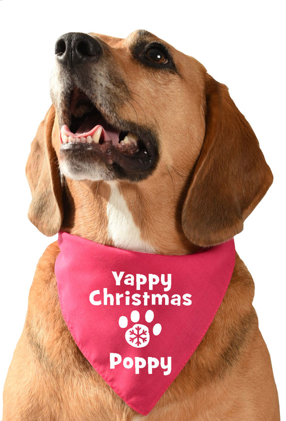 yappy christmas personalised dog bandana with dogs name snowflake and pawprint