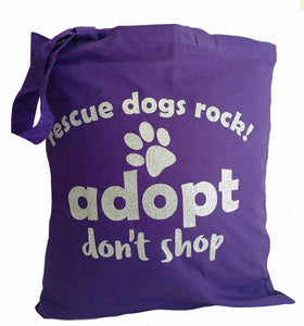 glitter bag purple adopt dont shop rescue dogs rock promo bag