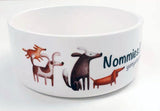 nommies ceramic hand printed made in scotland dog and puppy bowl unique quirky and unusual gift for xmas christmas and birthdays and for dog lovers