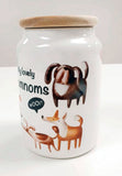 quirky and unusual gift of a dog cookie treat jar nomnoms nommies ceramic jar with wooden airtight lid handmade in uk great xmas gift christmas