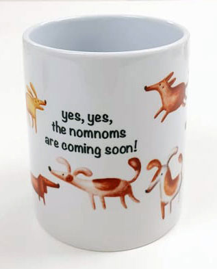 nomnom dogs the food is coming soon - quirky and unusual handmade in uk ceramic mug
